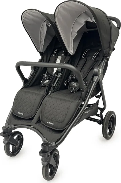 עגלת התאומים Slim Twin עם גגונים אפורים כהים ומושבים שחורים