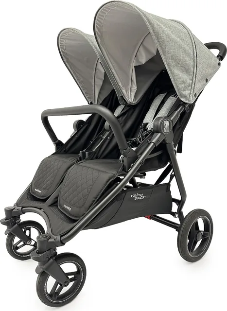 עגלת התאומים Slim Twin עם גגונים אפורים בהירים ומושבים כהים