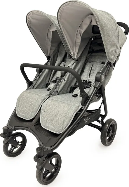 עגלת התאומים Slim Twin עם גגונים ומושבים אפורים בהירים