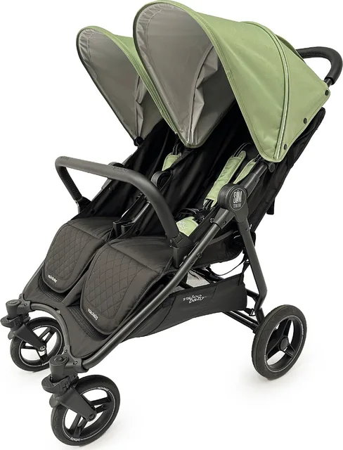 עגלת התאומים Slim Twin עם גגונים בירוק זית ומושבים כהים