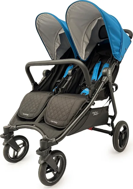 עגלת התאומים Slim Twin עם גגונים בכחול טורקיז ומושבים כהים